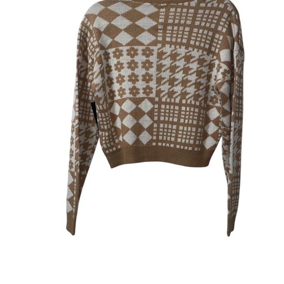 Derek Heart Brown White Long Sleeve button Down Cardigan Sweater Top Sz M - Picture 5 of 5